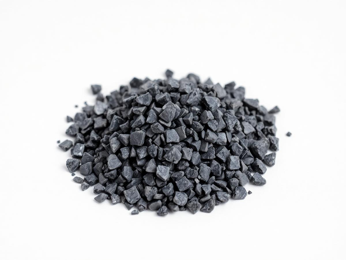 Small pile of dark grey limestone grains representing custom mineral grades