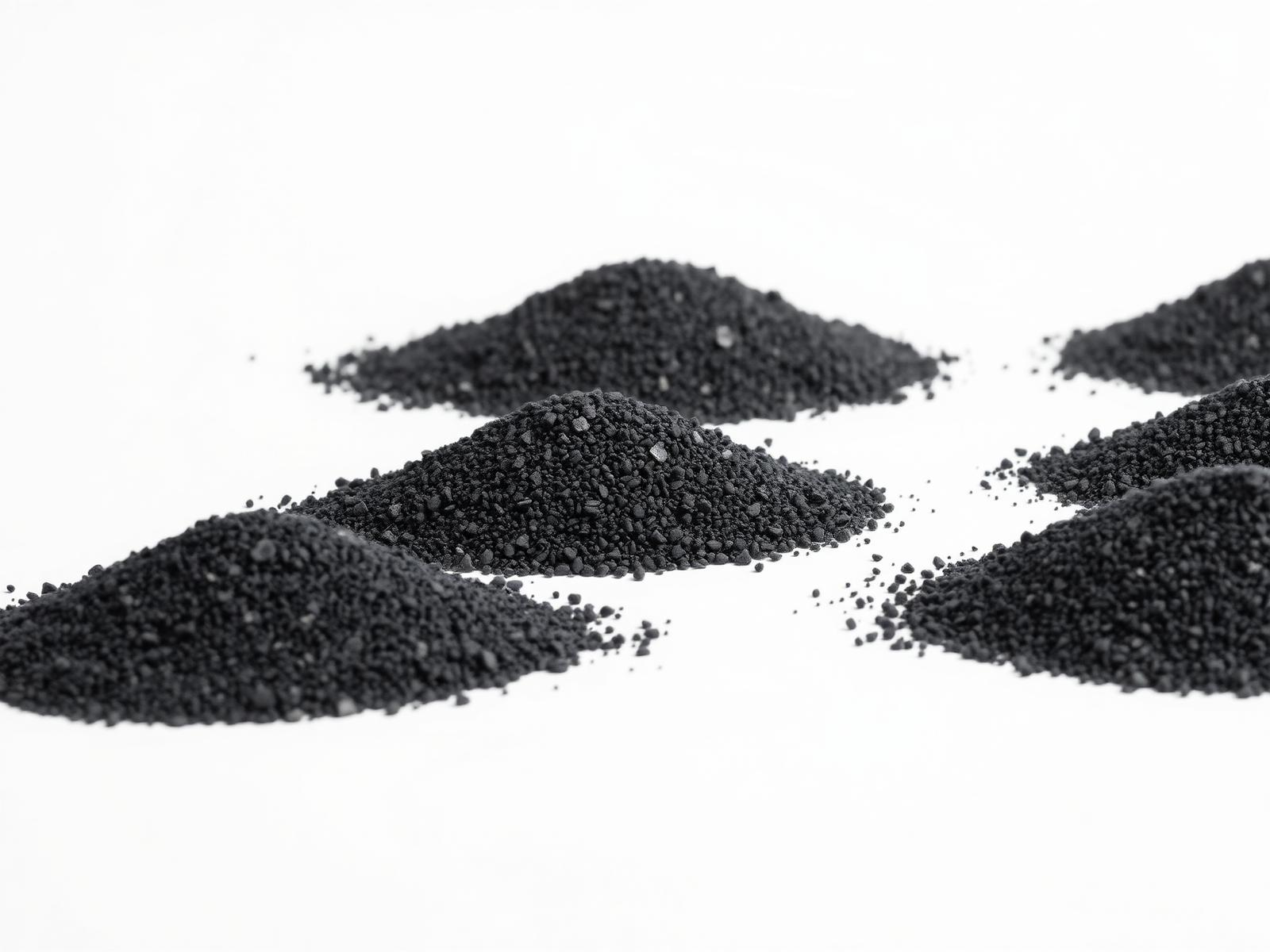 Graded piles of dark grey limestone mineral grains
