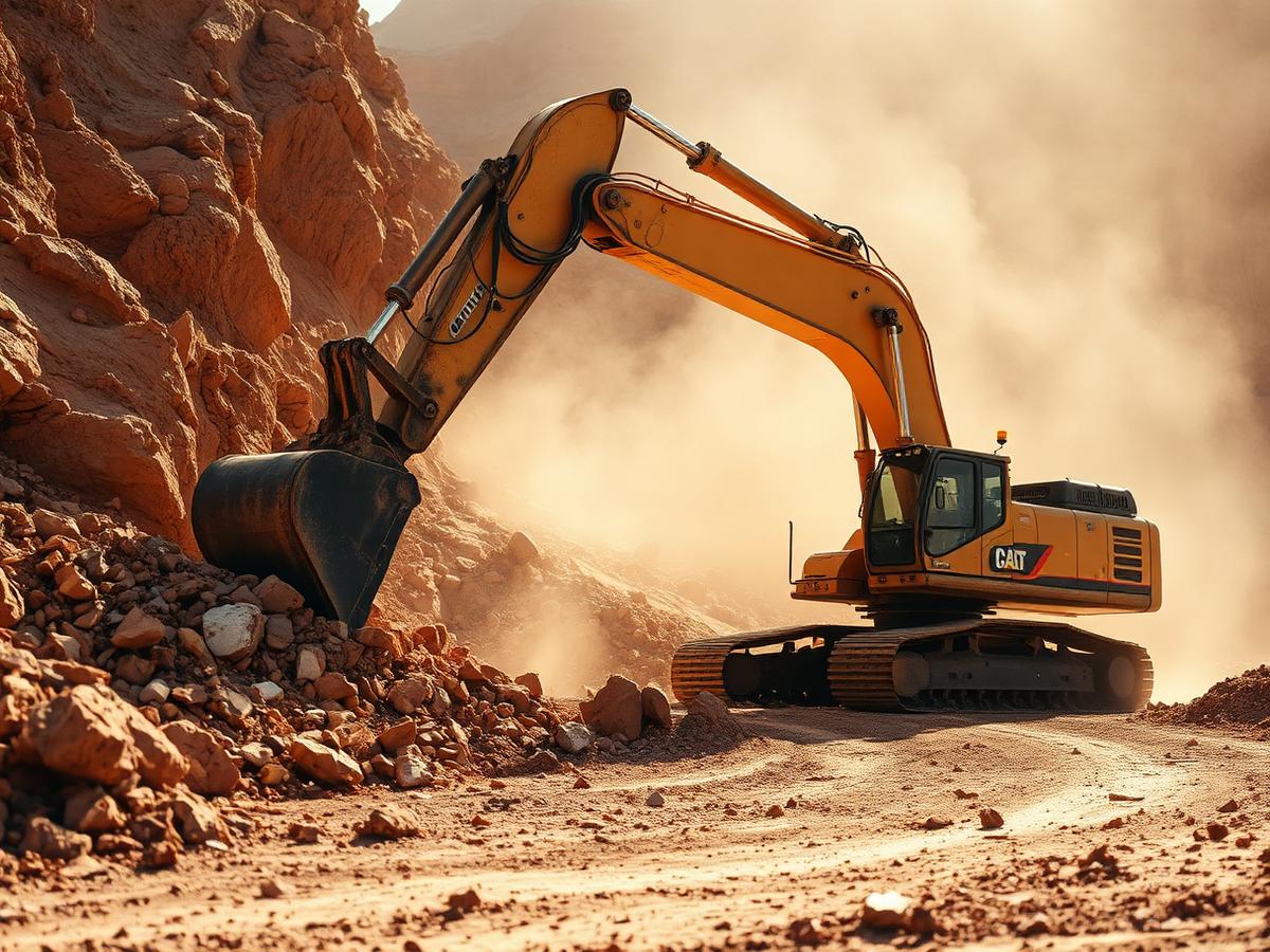 Excavator working in quarry
