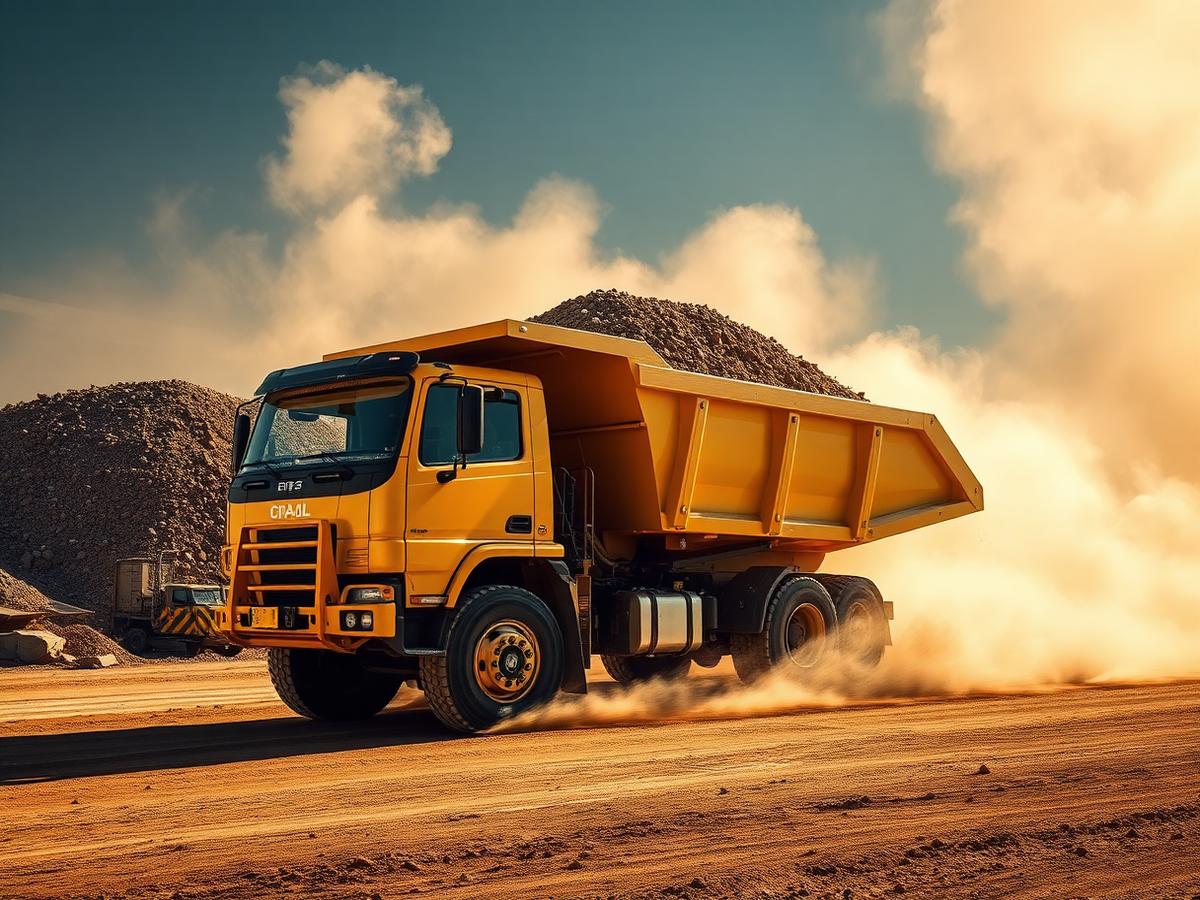 Tipper truck delivering aggregate
